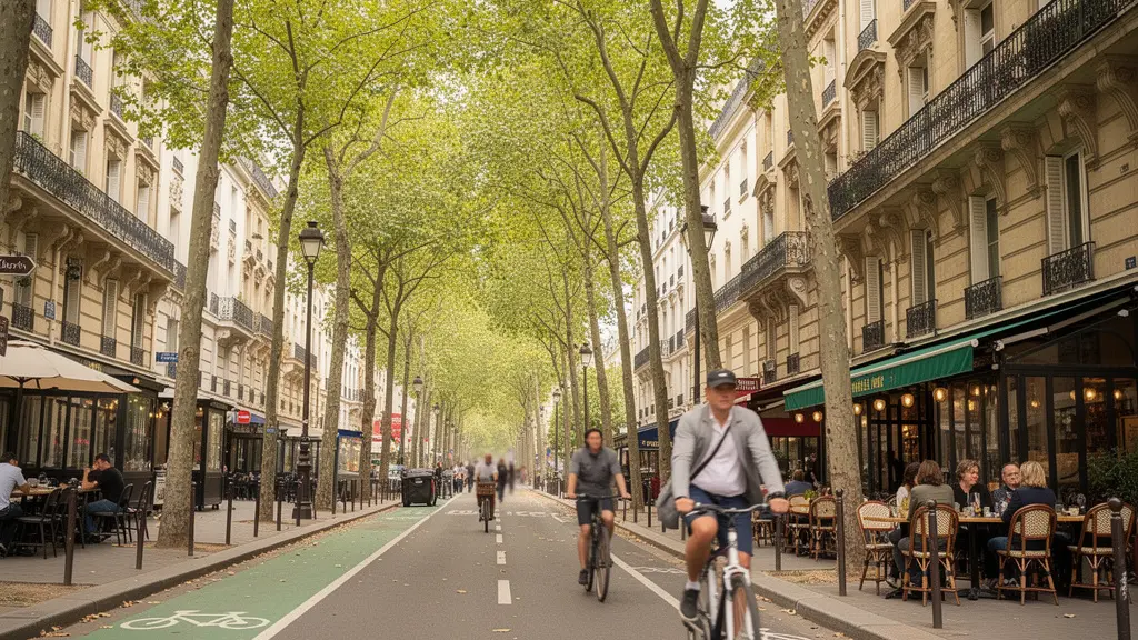 Piste cyclable aménagée avenue de Clichy dans le 17ème arrondissement de Paris